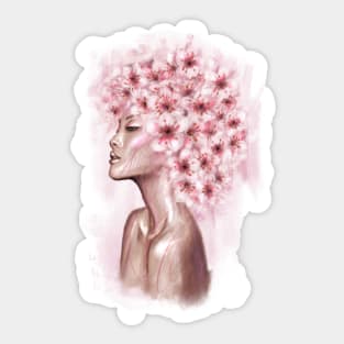 Pretty young girl with flowers in hair. Sticker